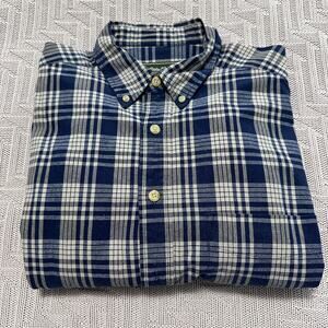 Vintage Eddie Bauer navy blue plaid button down size M